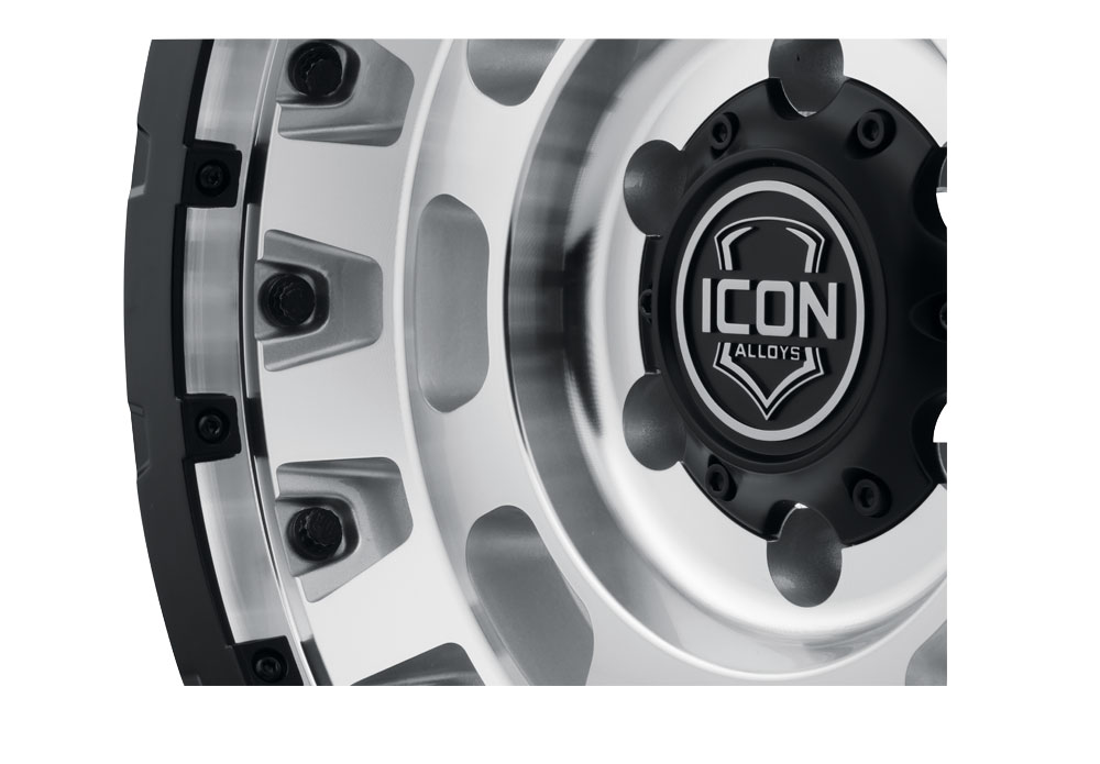 ICON Alloys Hammer Pro, Silver Machined, 17 x 8.5 / 5 x 150, 25mm Offset, 5.75" BS