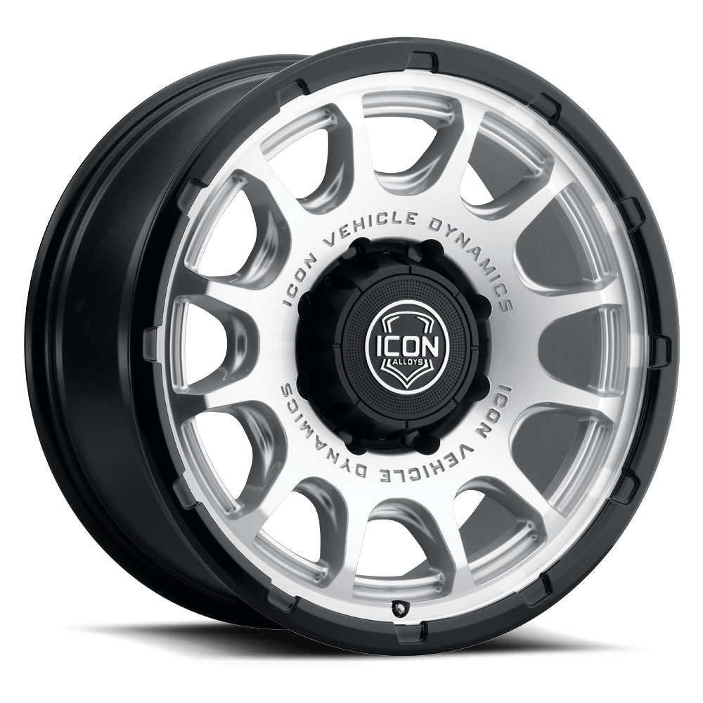 ICON Alloys Rancho, Silver Machined w/ Gloss Black Lip, 20 x 9 / 8 x 180, 12mm Offset, 5.5" BS