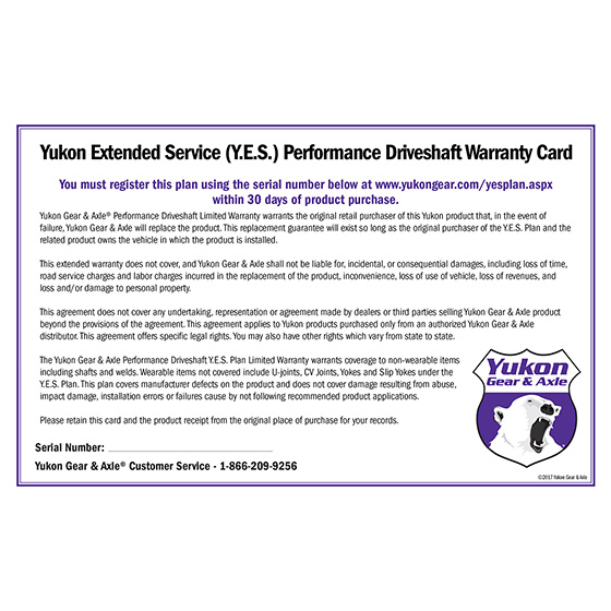 Yukon Extended Service (YES) Plan Warranty for Yukon Performance Driveshafts